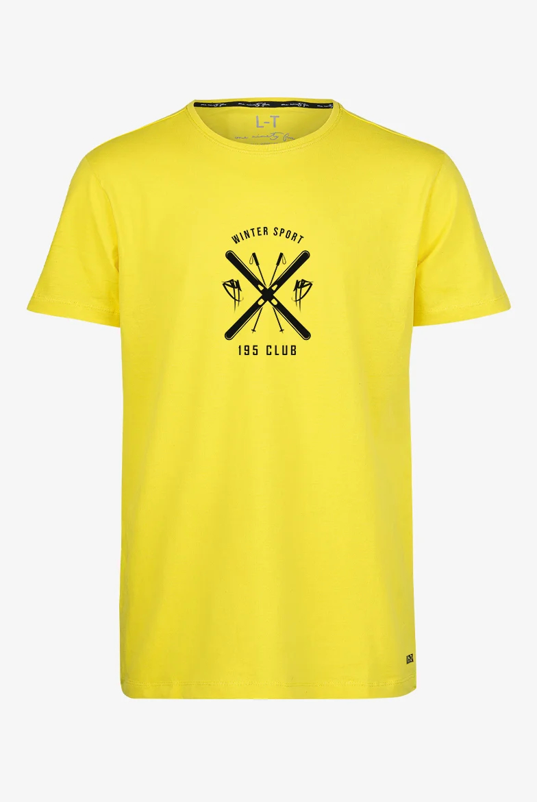 Extra langes limitiertes T-Shirt mit 'Cross Ski'-Print auf gelbem T-Shirt