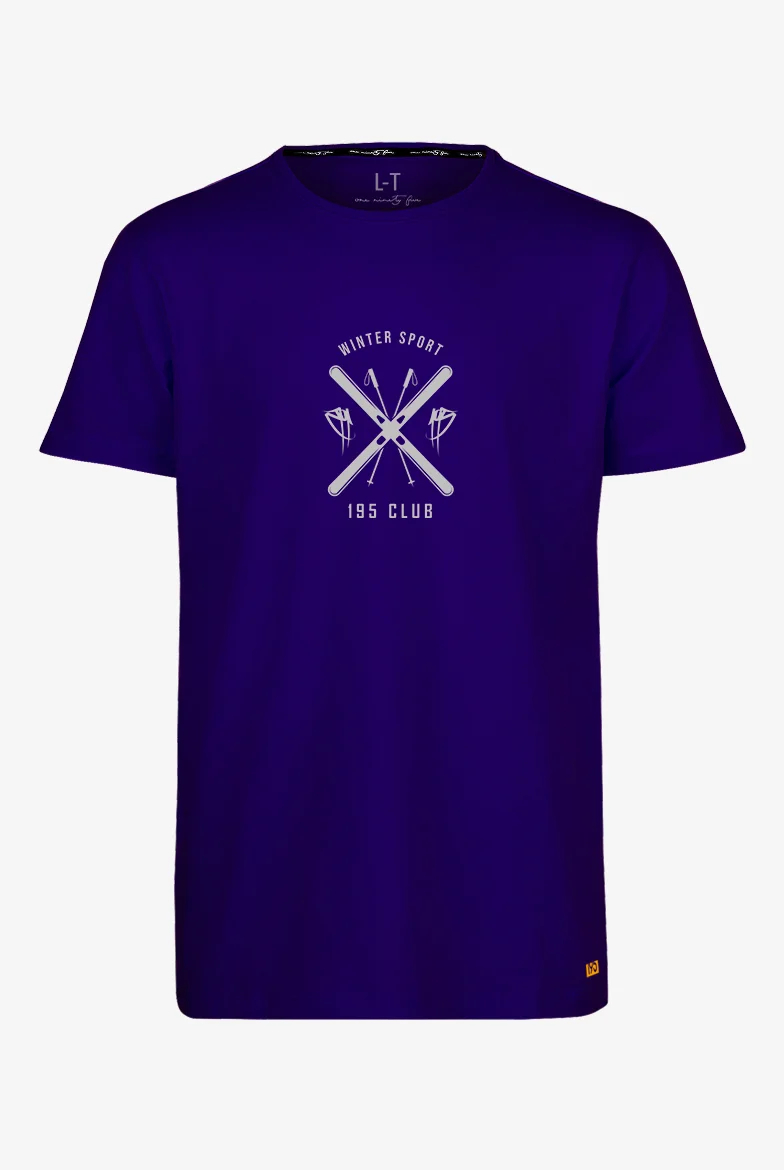 Extra langes limitiertes T-Shirt mit 'Cross Ski'-Print auf dunkel blauem T-Shirt