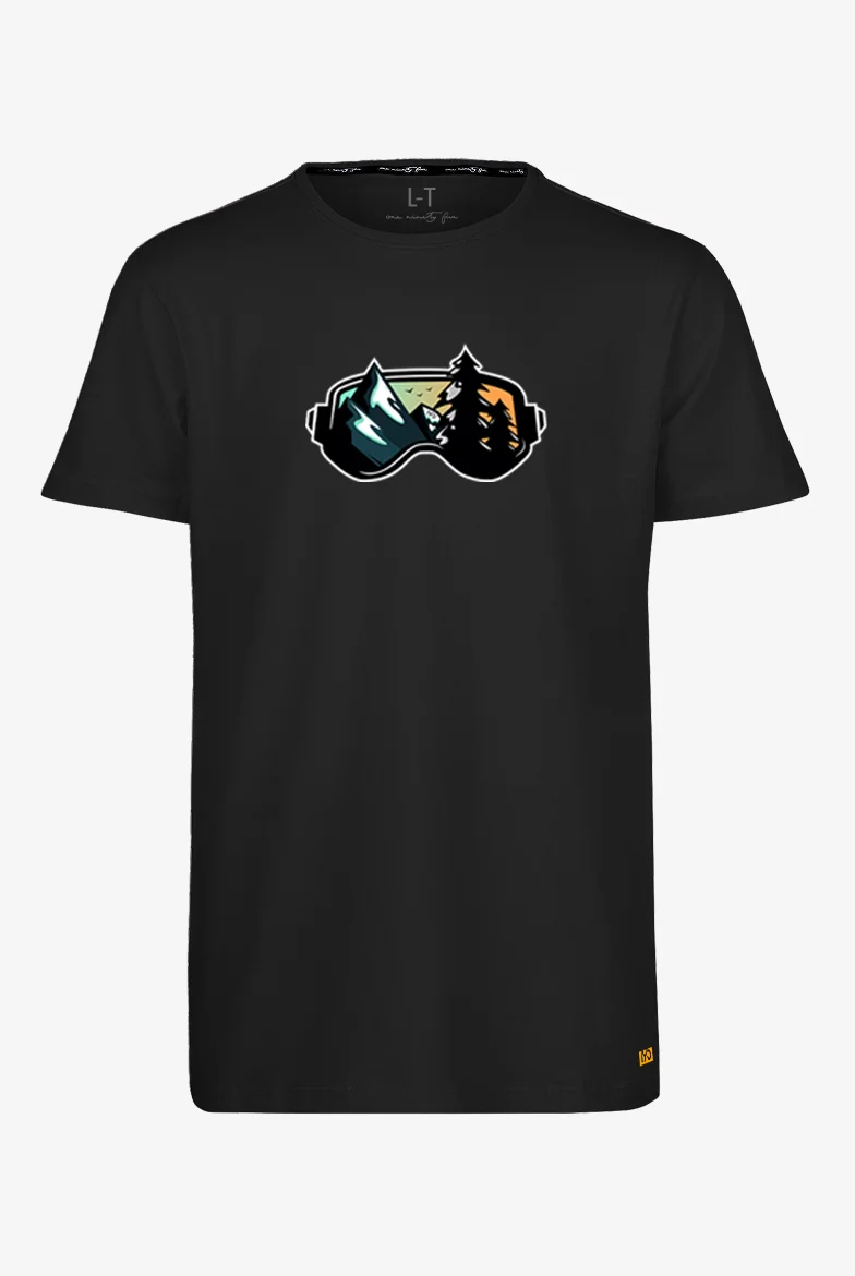 Extra langes limitiertes T-Shirt mit 'Goggles'-Print auf schwarzem T-Shirt