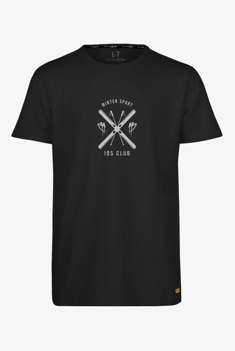 Extra langes limitiertes T-Shirt mit 'Cross Ski'-Print auf schwarzem T-Shirt