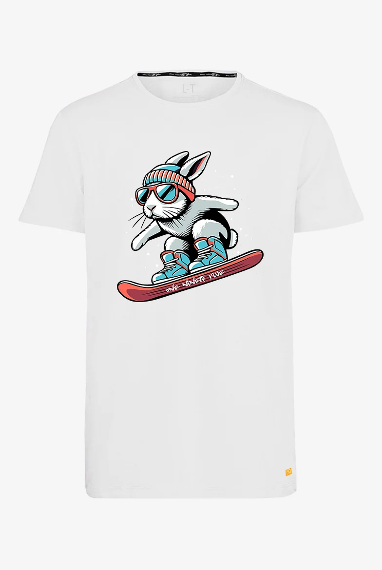 Extra langes limitiertes T-Shirt mit 'Rabbit'-Print auf weißen T-Shirt