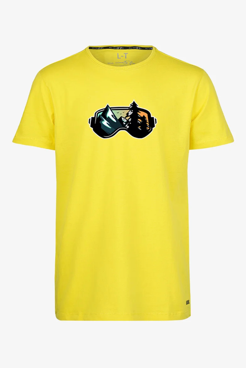 Extra langes limitiertes T-Shirt mit 'Goggles'-Print auf gelbem T-Shirt