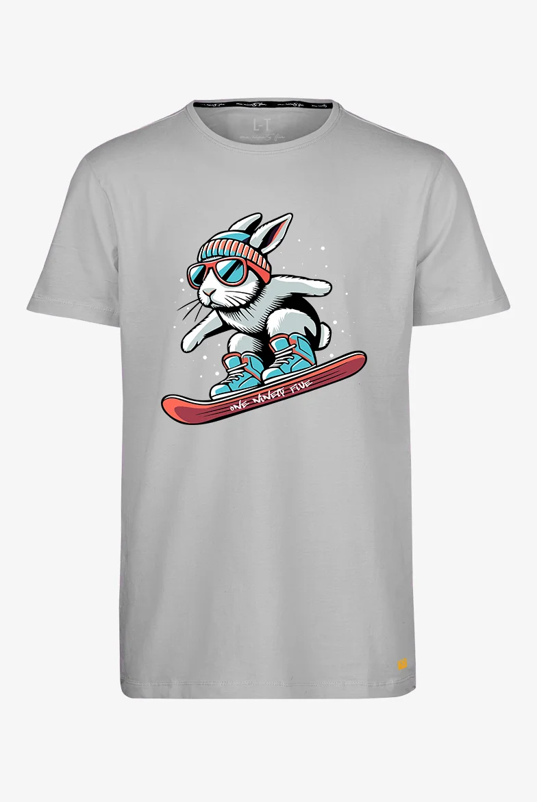 Extra langes limitiertes T-Shirt mit 'Rabbit'-Print auf hell grauem T-Shirt