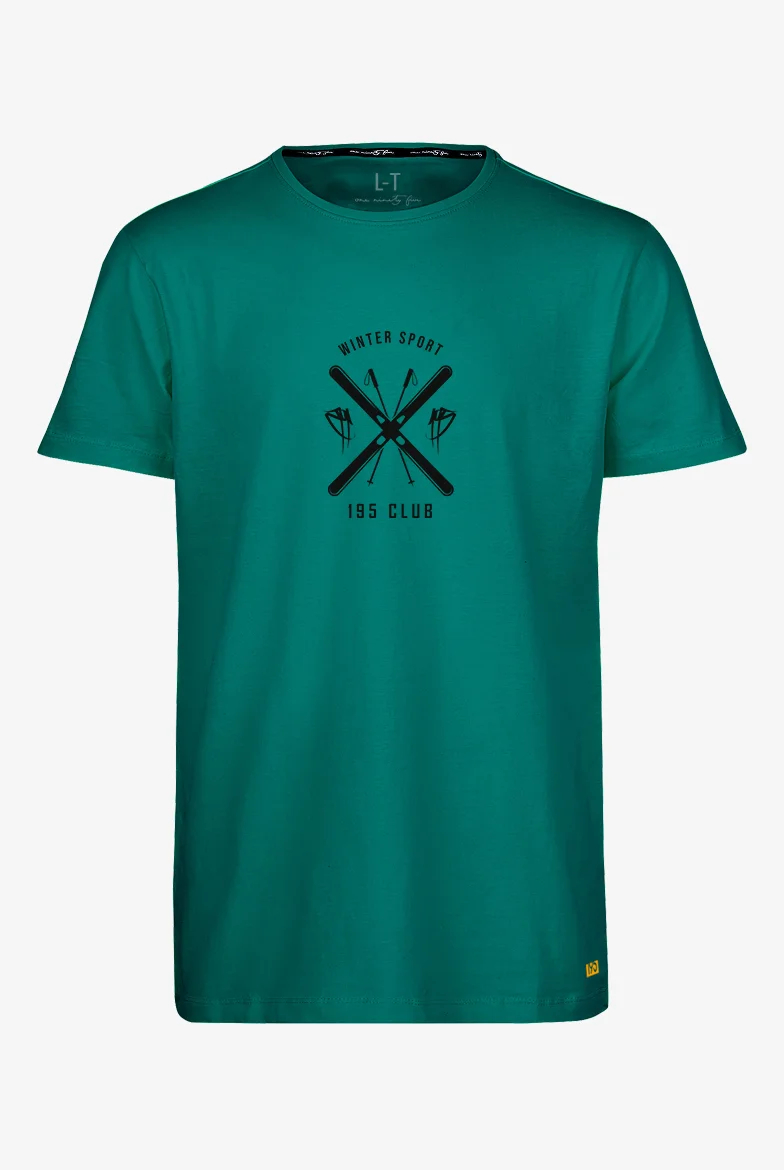 Extra langes limitiertes T-Shirt mit 'Cross Ski'-Print auf dunkel grünem T-Shirt