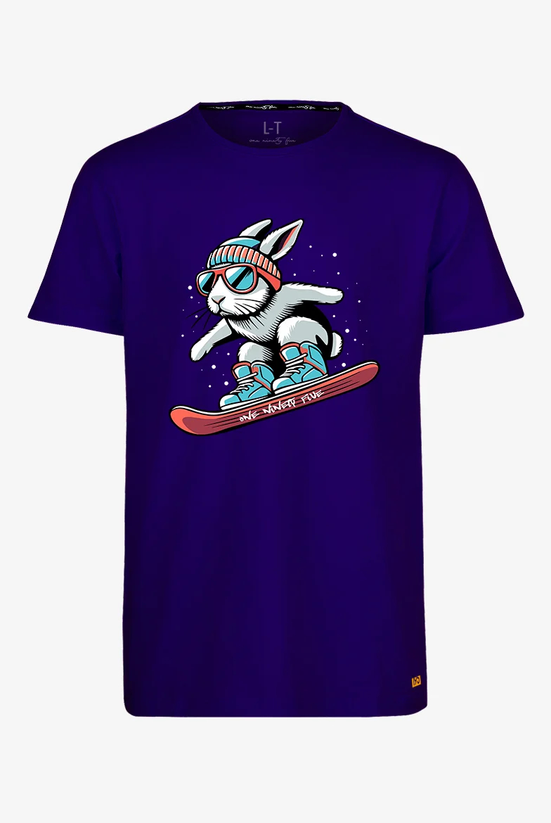 Extra langes limitiertes T-Shirt mit 'Rabbit'-Print auf dunkel blauem T-Shirt