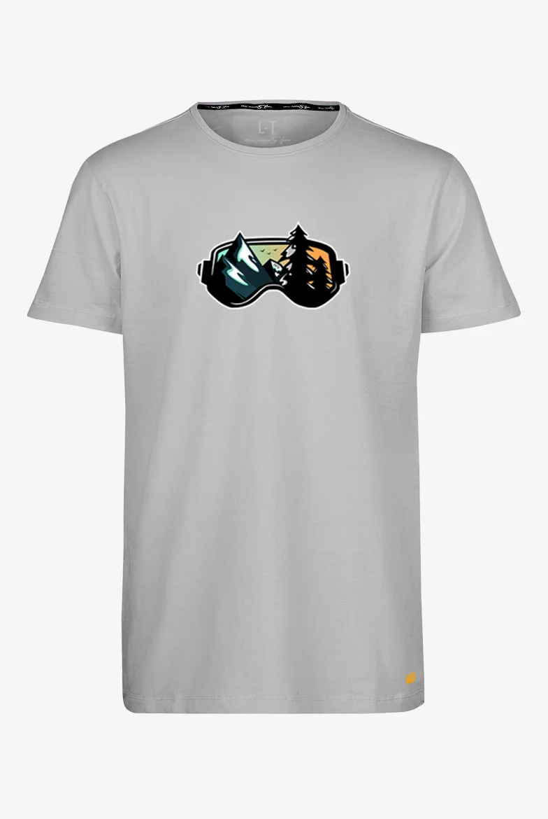 Extra langes limitiertes T-Shirt mit 'Goggles'-Print auf hell grauem T-Shirt