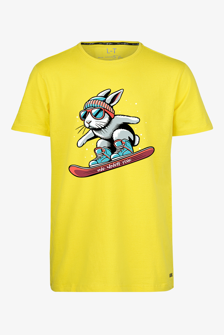 Extra langes limitiertes T-Shirt mit 'Rabbit'-Print auf gelbem T-Shirt