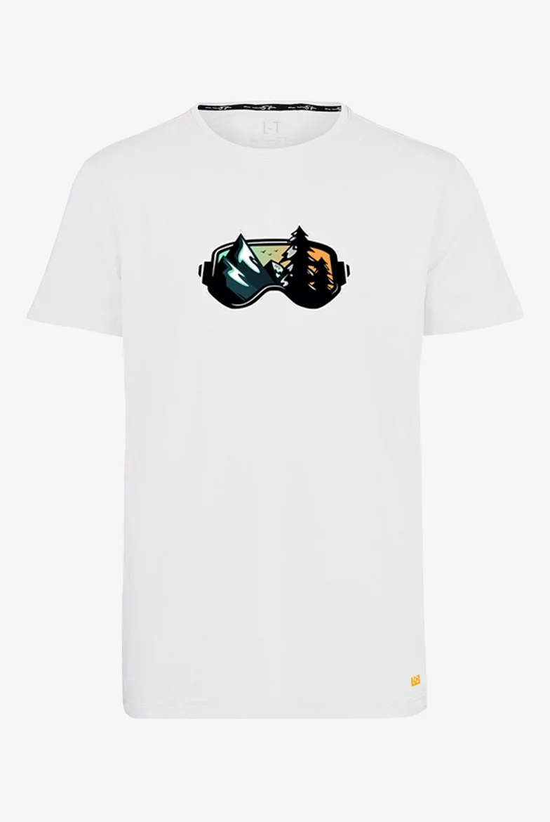 Extra langes limitiertes T-Shirt mit 'Goggles'-Print auf weißen T-Shirt